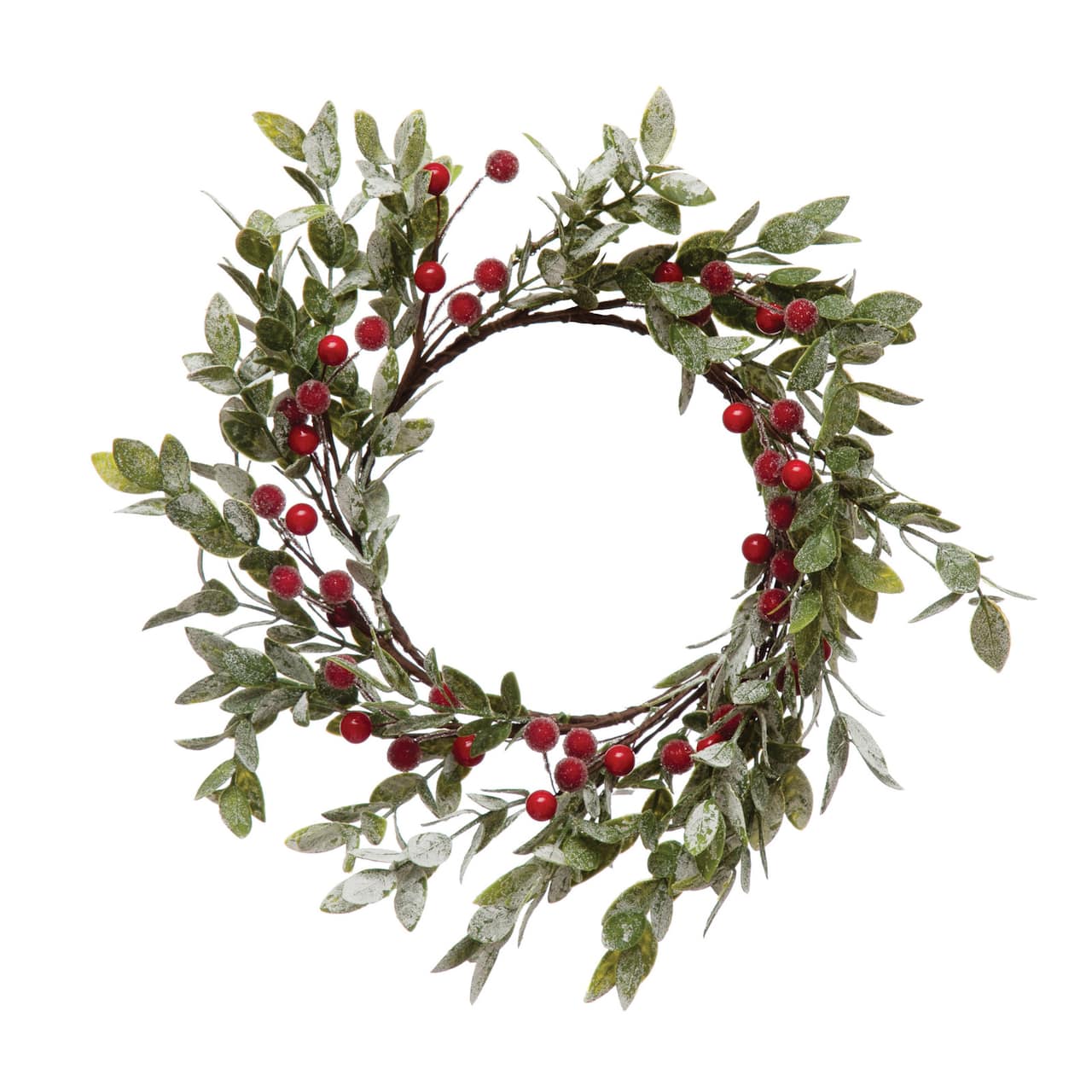Hello Honey® 12" Faux Leaves & Red Berry Wreath with Frost Finish